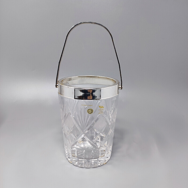 Vintage Cocktail Shaker mit Eiskübel aus Kristall und Chrom, Italien 1960