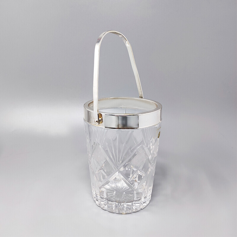Vintage cocktail shaker with crystal and chrome ice bucket, Italy 1960