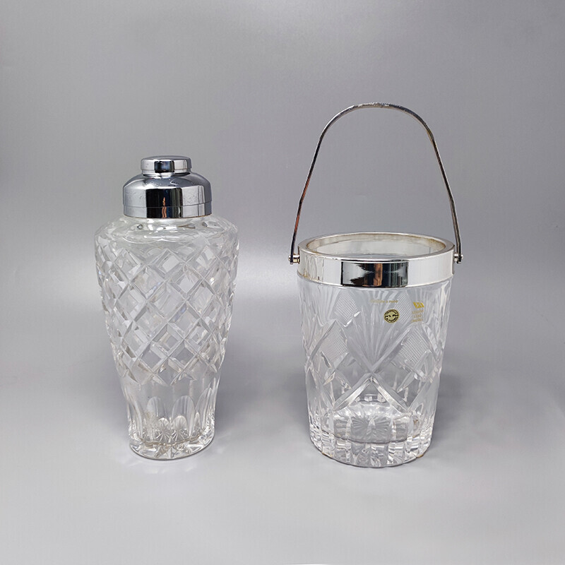 Vintage cocktail shaker with crystal and chrome ice bucket, Italy 1960