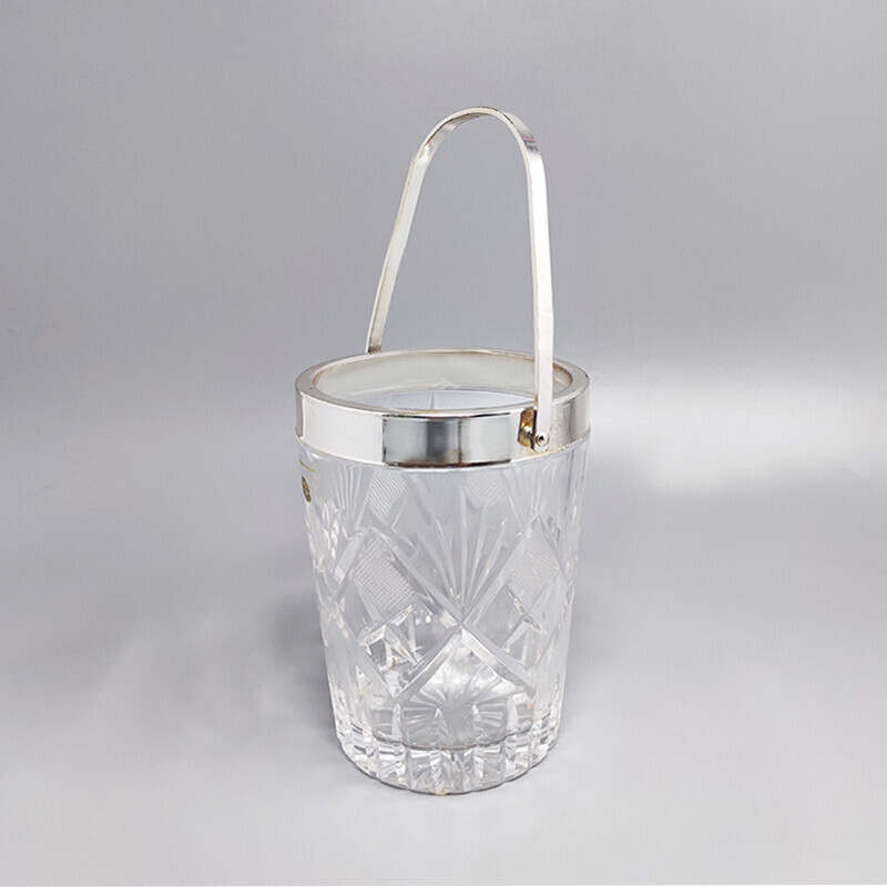 Vintage cocktail shaker with crystal and chrome ice bucket, Italy 1960