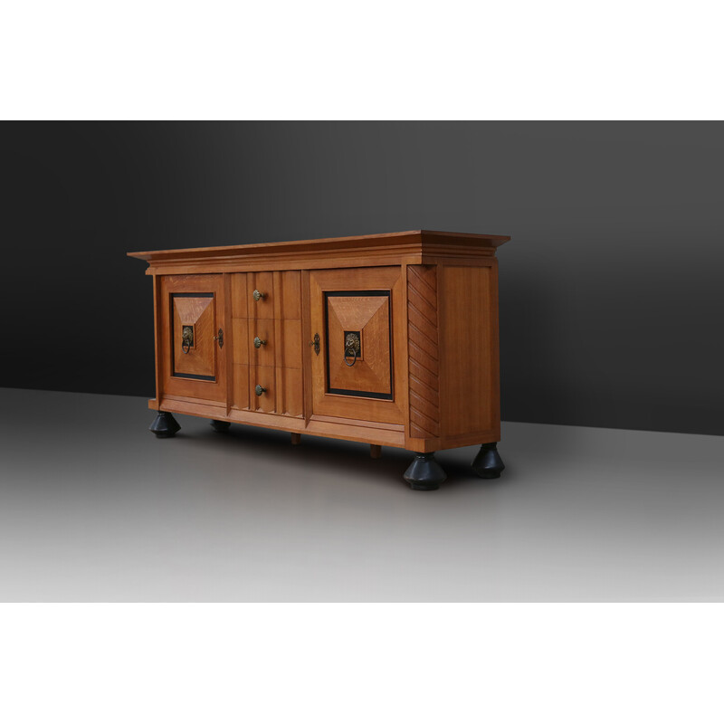 Belgian vintage Art Deco sideboard in solid oakwood and brass details