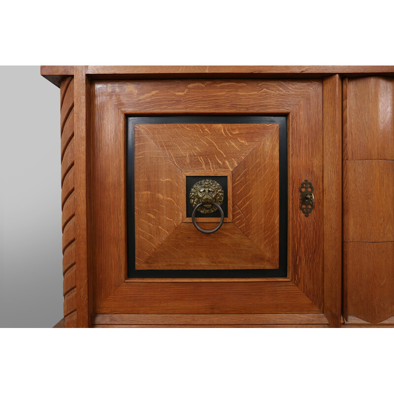 Belgian vintage Art Deco sideboard in solid oakwood and brass details
