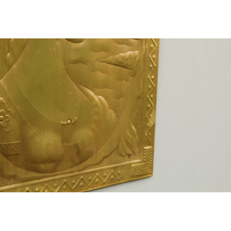 Art Deco vintage brass relief picture, 1940s