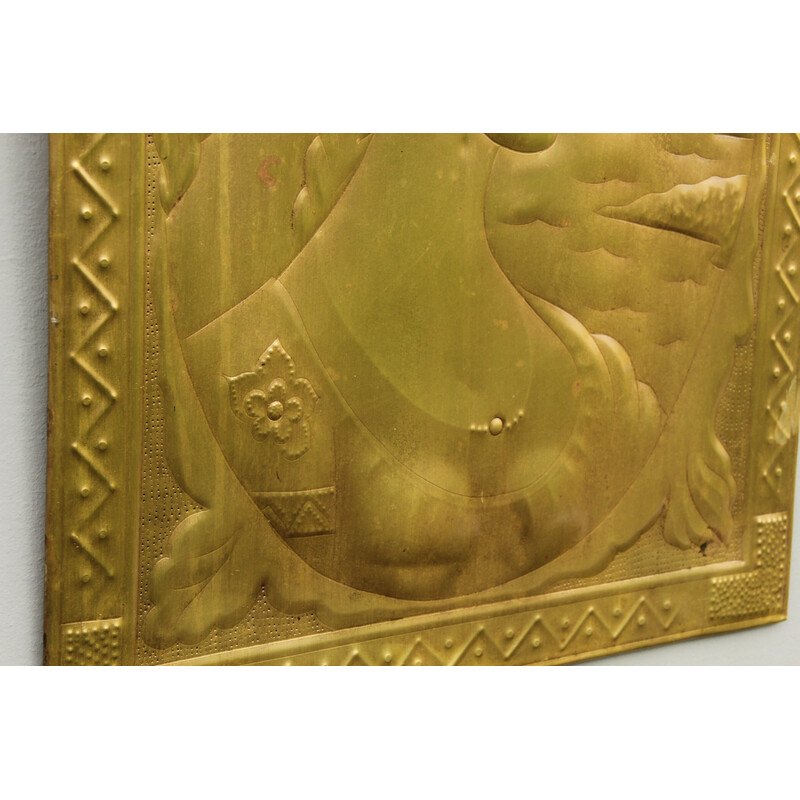 Cuadro en relieve de latón de época Art Decó, años 40