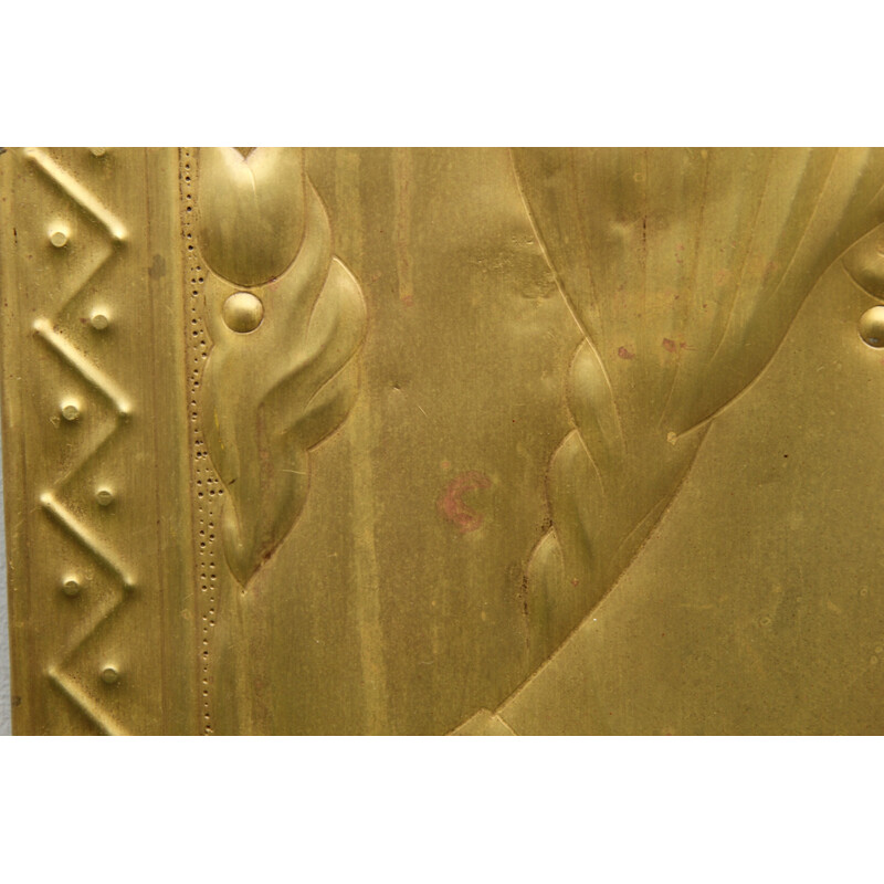 Art Deco vintage brass relief picture, 1940s