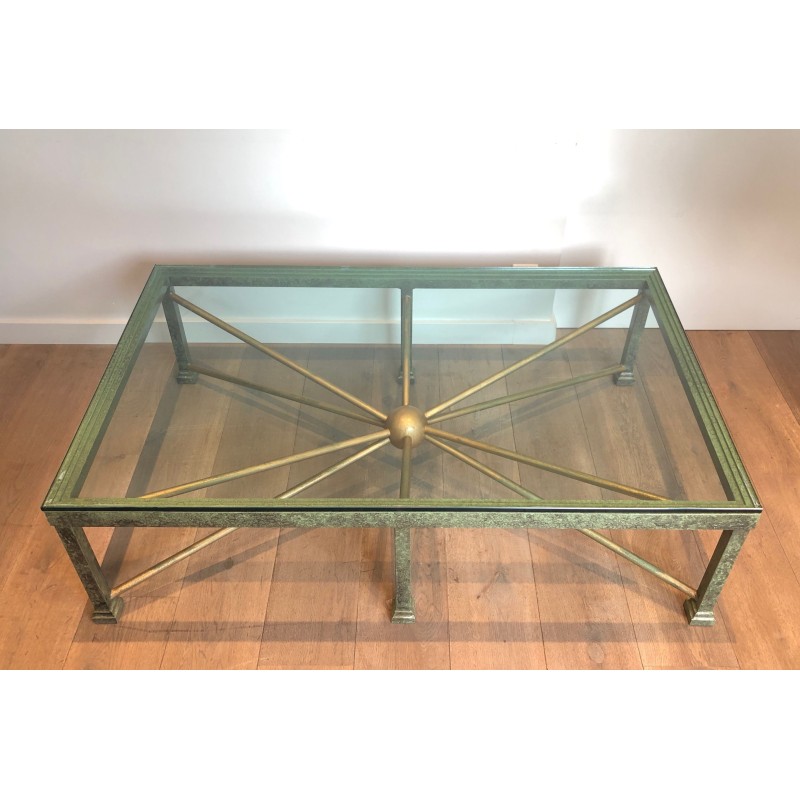 Vintage patinated and gilded wrought iron coffee table, 1940s