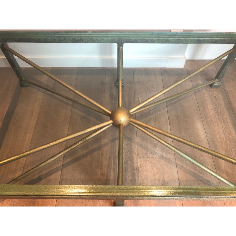 Vintage patinated and gilded wrought iron coffee table, 1940s