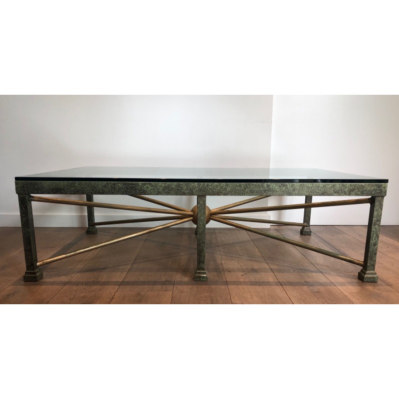 Vintage patinated and gilded wrought iron coffee table, 1940s