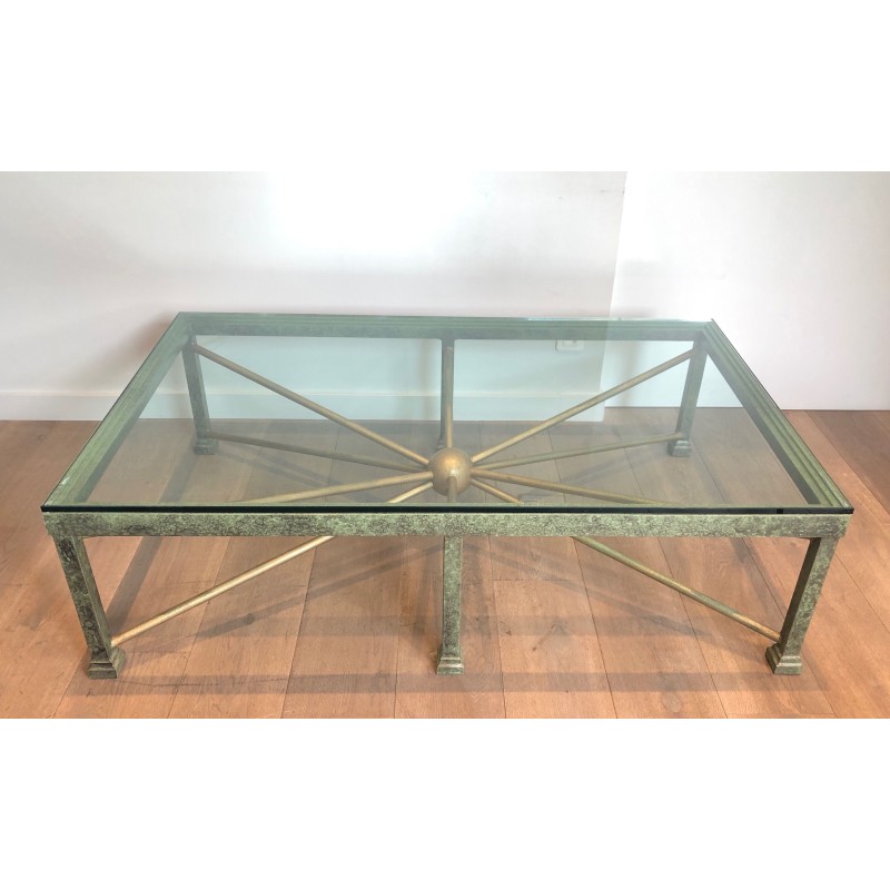 Vintage patinated and gilded wrought iron coffee table, 1940s