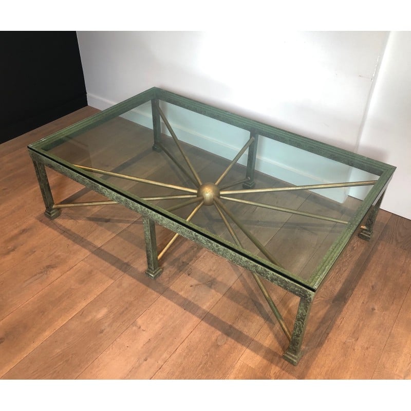 Vintage patinated and gilded wrought iron coffee table, 1940s