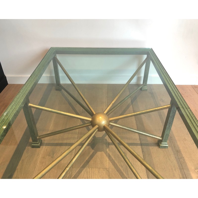 Vintage patinated and gilded wrought iron coffee table, 1940s