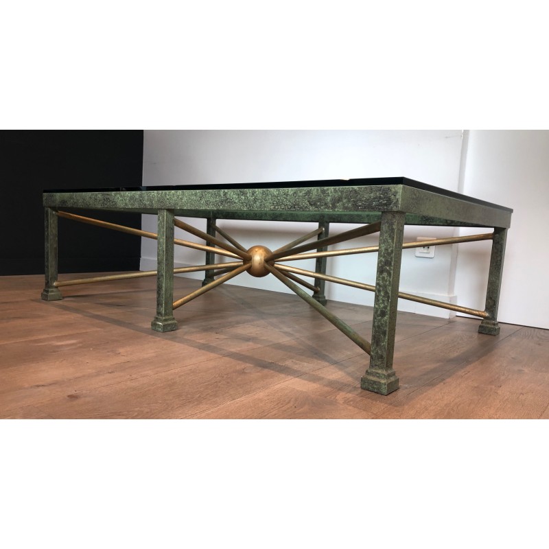 Vintage patinated and gilded wrought iron coffee table, 1940s