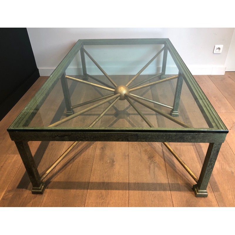 Vintage patinated and gilded wrought iron coffee table, 1940s