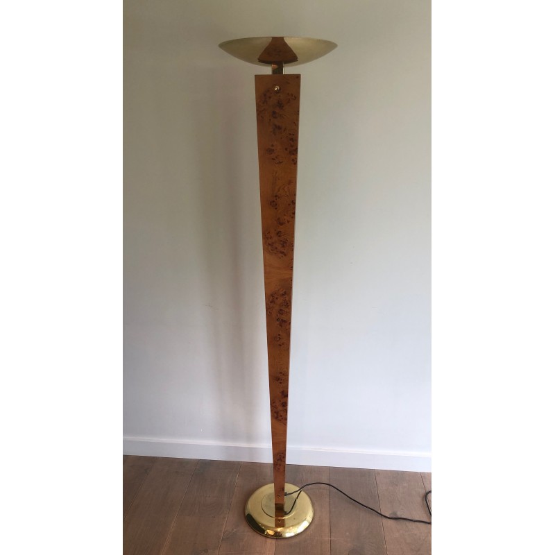 Vintage floor lamp in wood and gilded metal, 1970