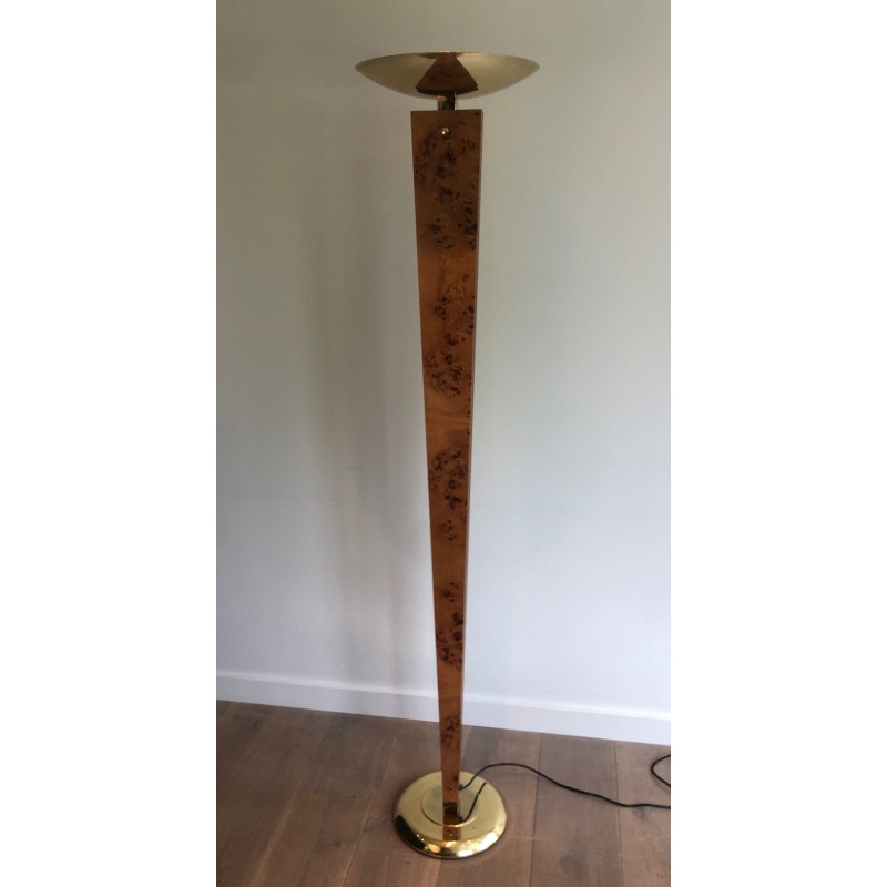 Vintage floor lamp in wood and gilded metal, 1970