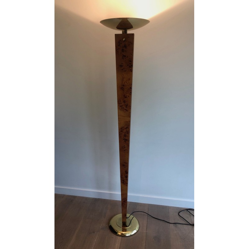 Vintage vloerlamp van hout en verguld metaal, 1970