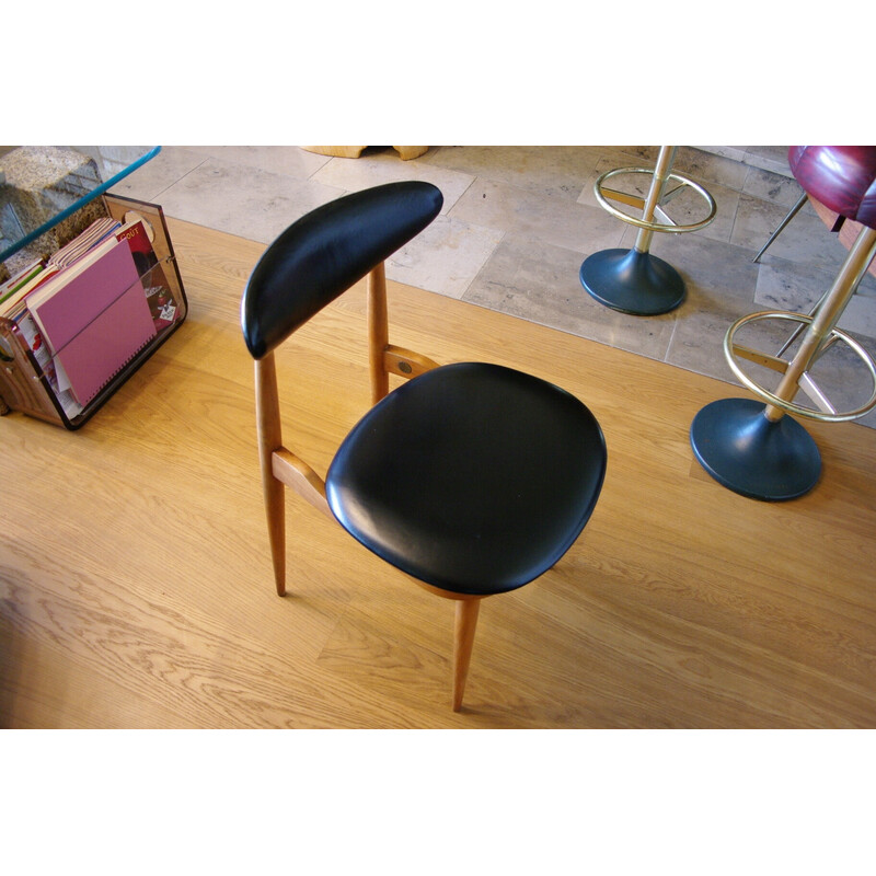 Silla vintage Unicornio de haya y skai de Pierre Guariche, 1960