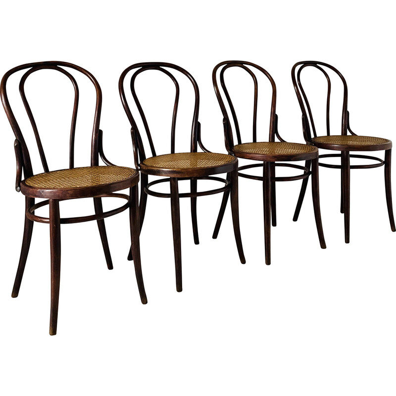 Set di 4 sedie vintage in canna e legno Thonet per Wienner, anni '30