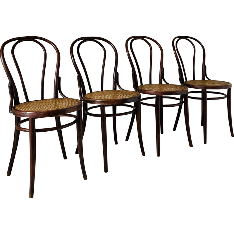 Set van 4 vintage Thonet rieten en houten stoelen voor Wienner, jaren 1930