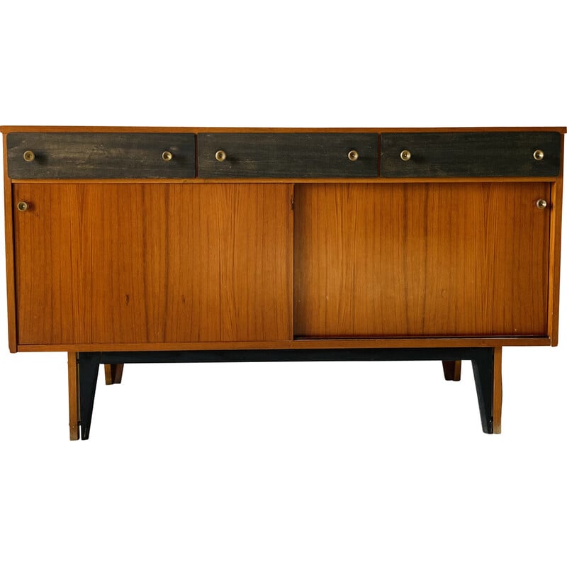 Vintage teak and brass lowboard, Italy 1950s