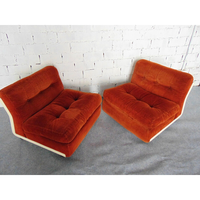 Paar vintage Amanta fauteuils in stof en rubber van Mario Bellini voor B&B, Italië 1974