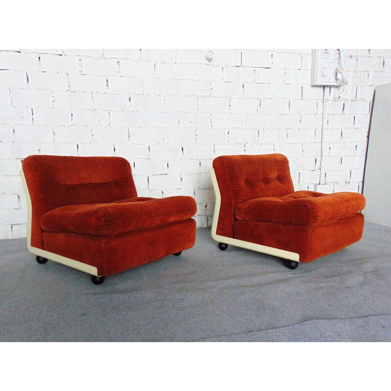 Paar vintage Amanta fauteuils in stof en rubber van Mario Bellini voor B&B, Italië 1974