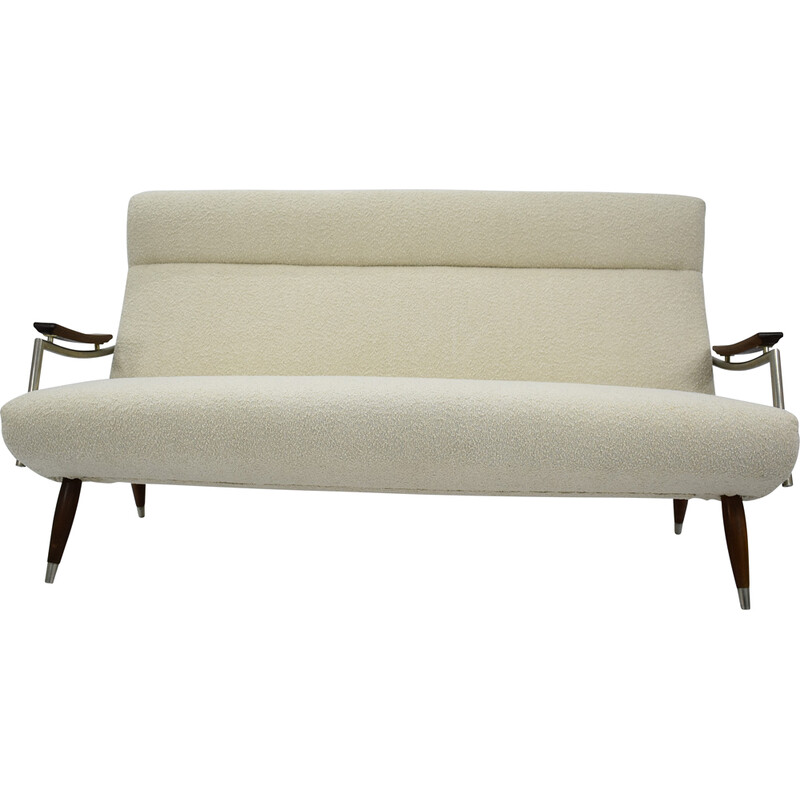 Vintage 3-seater sofa in teak and white bouclé fabric, Denmark 1960s