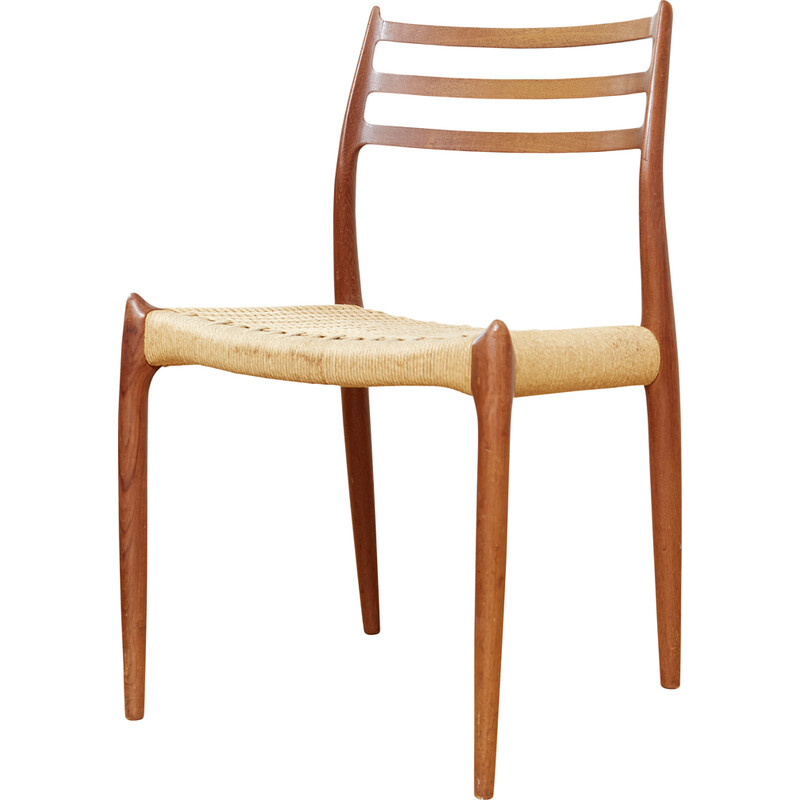 Vintage 78 stoel in teakhout en papieren koord van Niels Otto Möller voor J.L. Møllers, Denemarken
