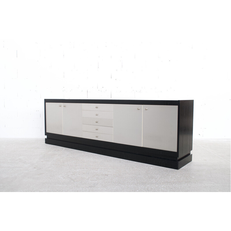 Vintage sideboard in blackened oak and brushed steel for Acerbis, 1970s