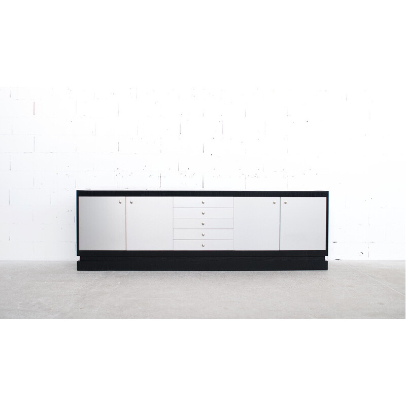 Vintage sideboard in blackened oak and brushed steel for Acerbis, 1970s