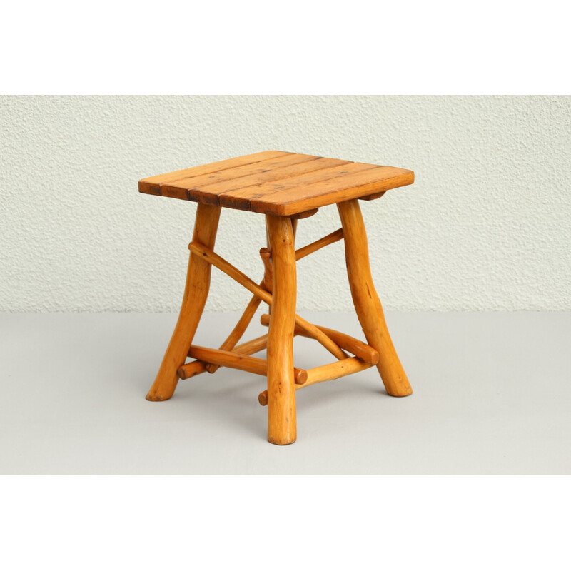 Vintage brutalist wooden stool, 1950s