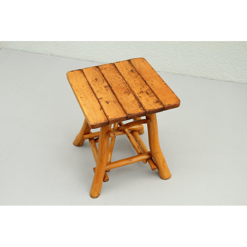 Vintage brutalist wooden stool, 1950s