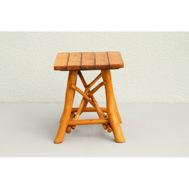 Vintage brutalist wooden stool, 1950s