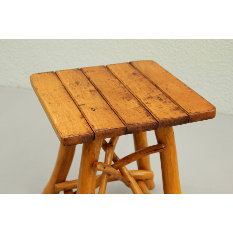 Vintage brutalist wooden stool, 1950s