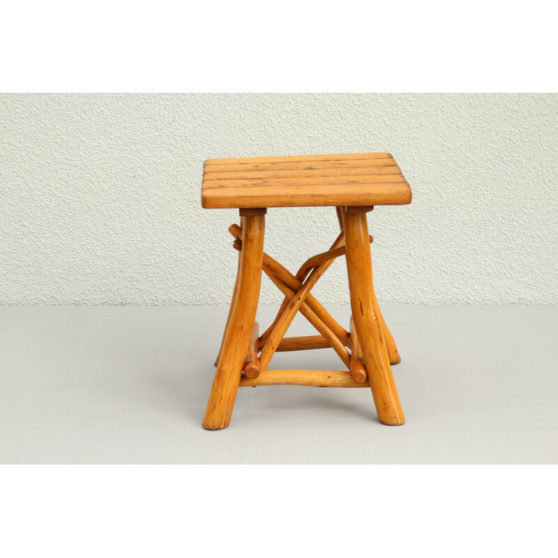 Vintage brutalist wooden stool, 1950s