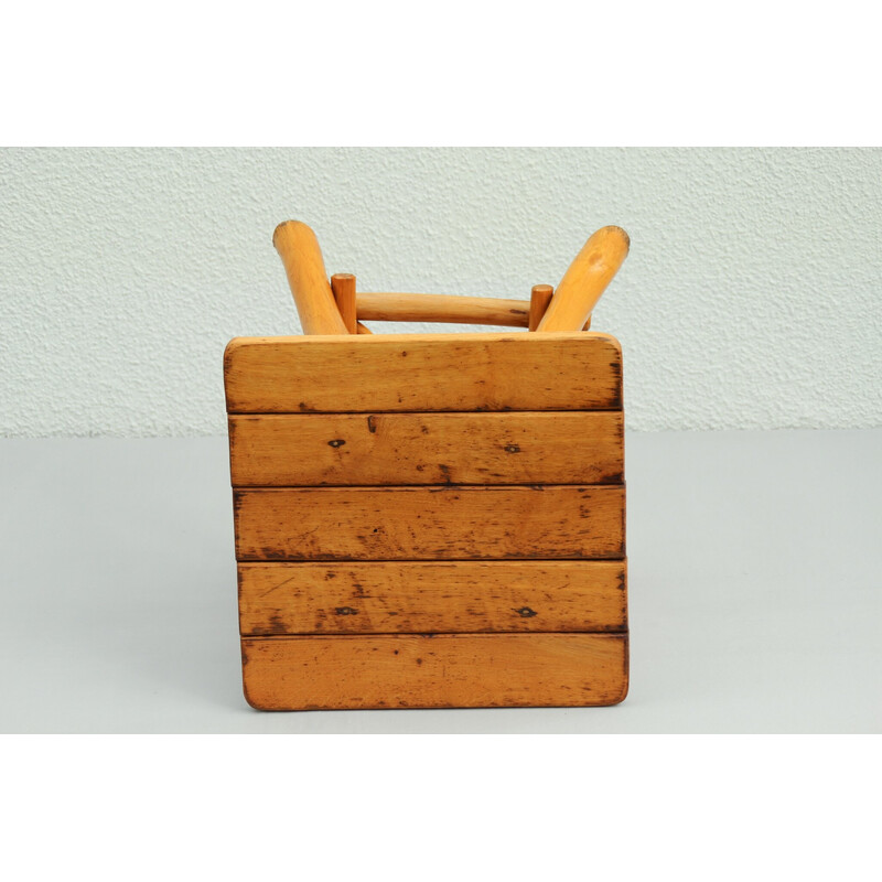 Brutalistischer Holzhocker im Vintage-Stil, 1950er Jahre