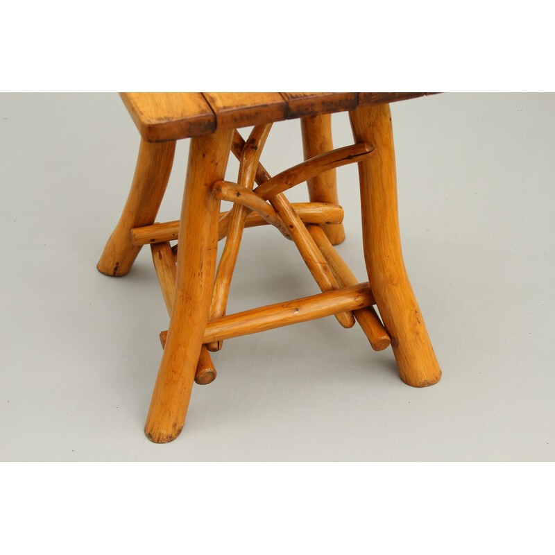 Vintage brutalist wooden stool, 1950s