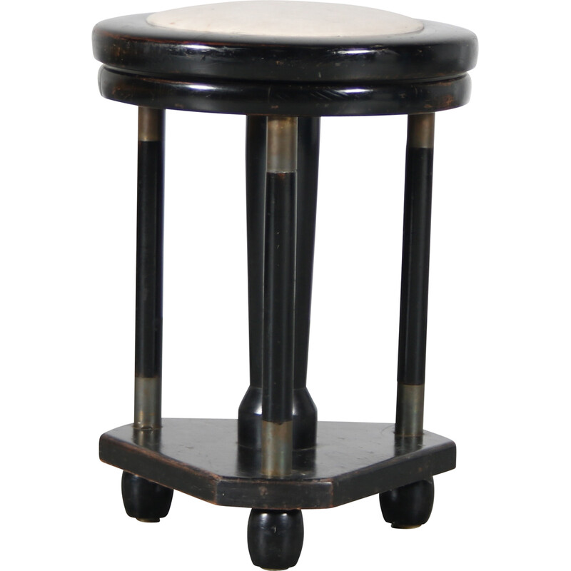 Vintage piano stool in black lacquered wood and brass, Netherlands 1930s