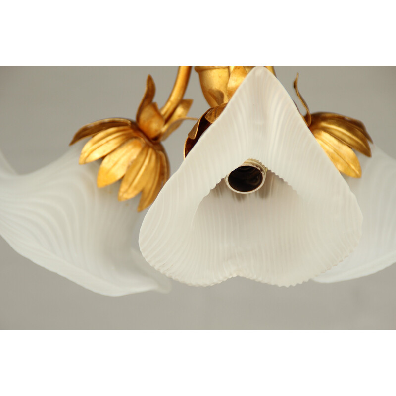 Vintage ceiling lamp in gold sheet metal and glass by Hans Kögl, 1980s