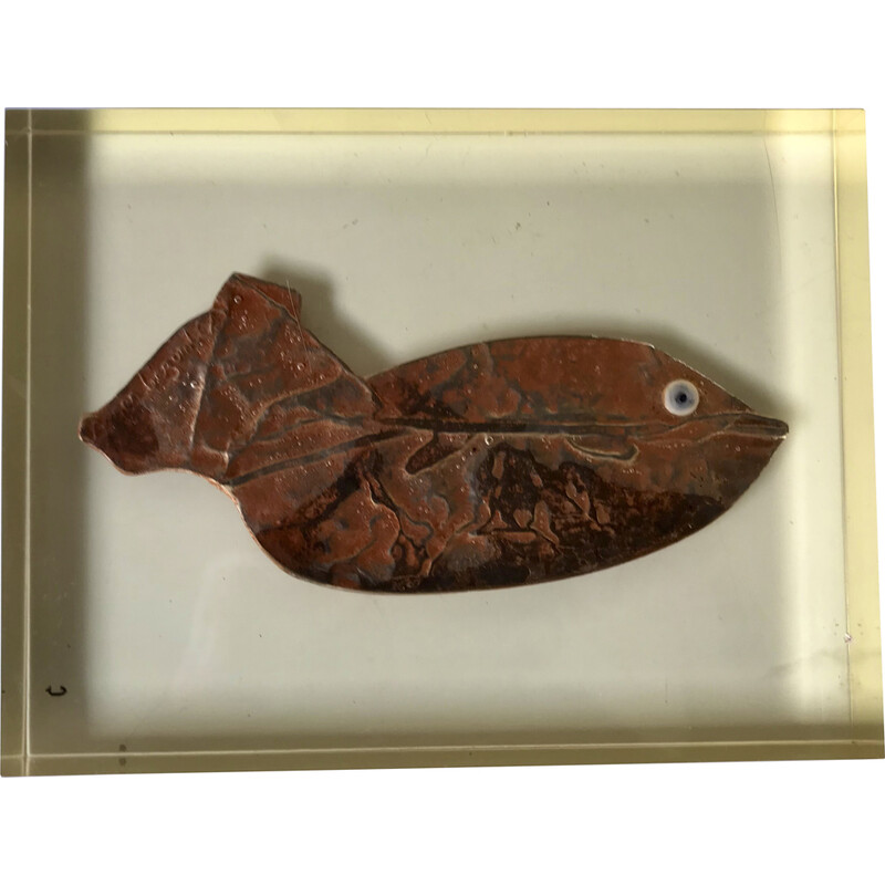 Vintage fish sculpture in oxidized iron by Roger Bezombes, 1980s