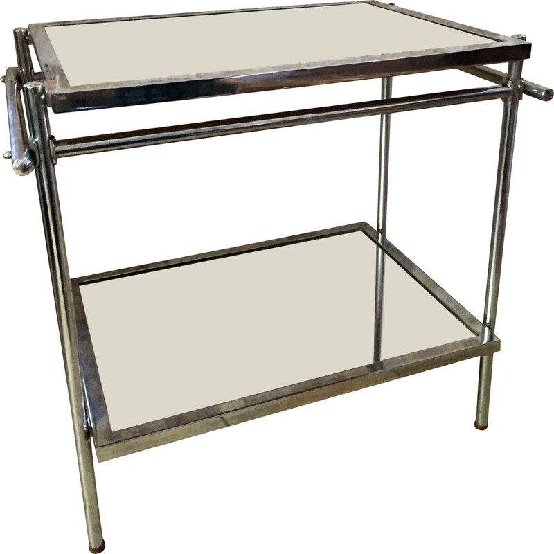 Vintage serving table in nickel-plated chrome and rubber by Jacques Adnet