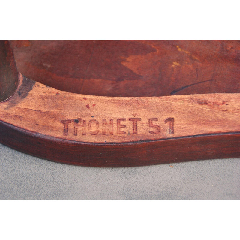Vintage stool model no. 4851 in wood, rubber and leather for Thonet, 1910s