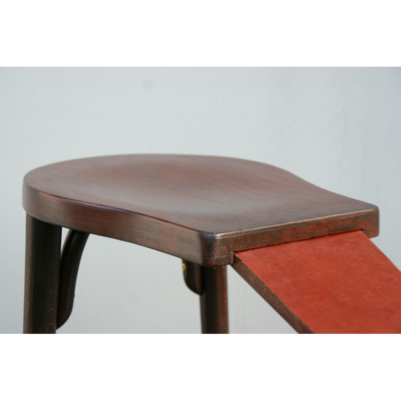 Sgabello vintage modello n. 4851 in legno, gomma e pelle per Thonet, anni 1910