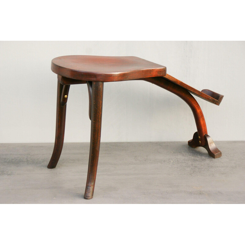 Vintage stool model no. 4851 in wood, rubber and leather for Thonet, 1910s