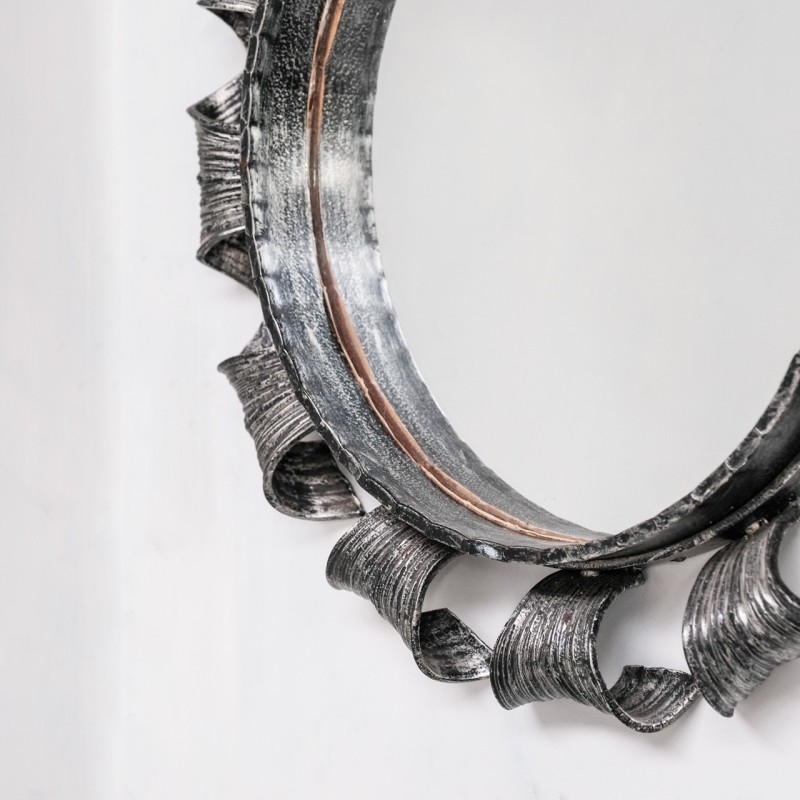 Espejo circular de hierro vintage, Francia años 70