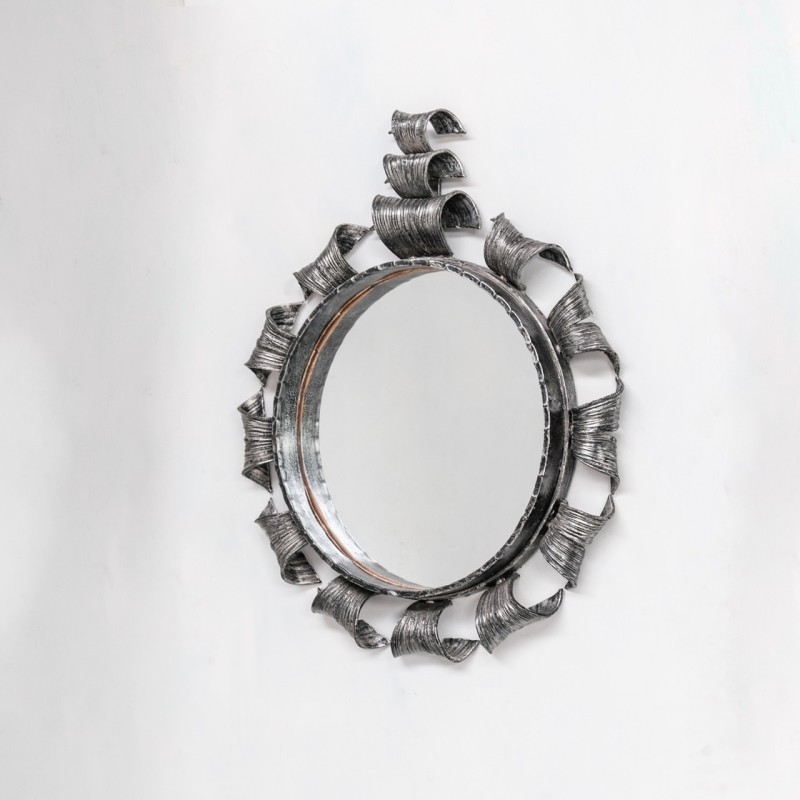 Espelho circular de ferro Vintage, França 1970s