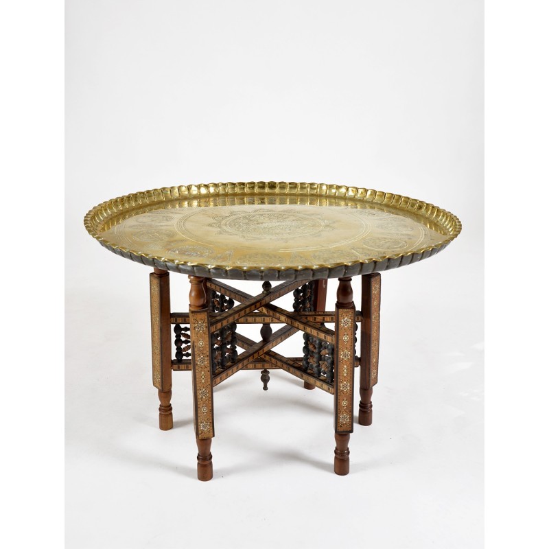 Vintage syrian brass top coffee table, 1950s