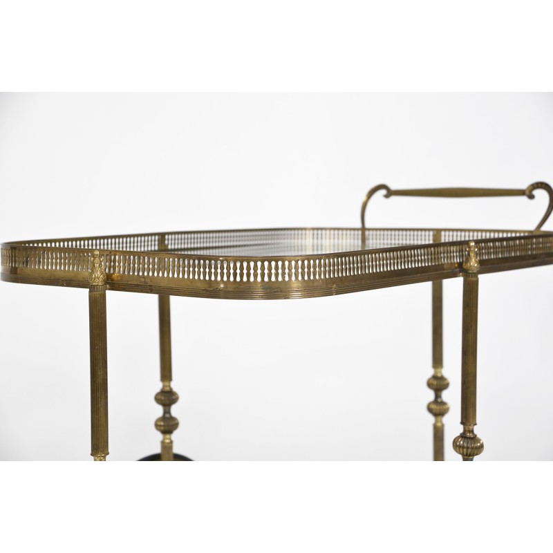 French vintage neoclassical brass bar trolley, 1940s