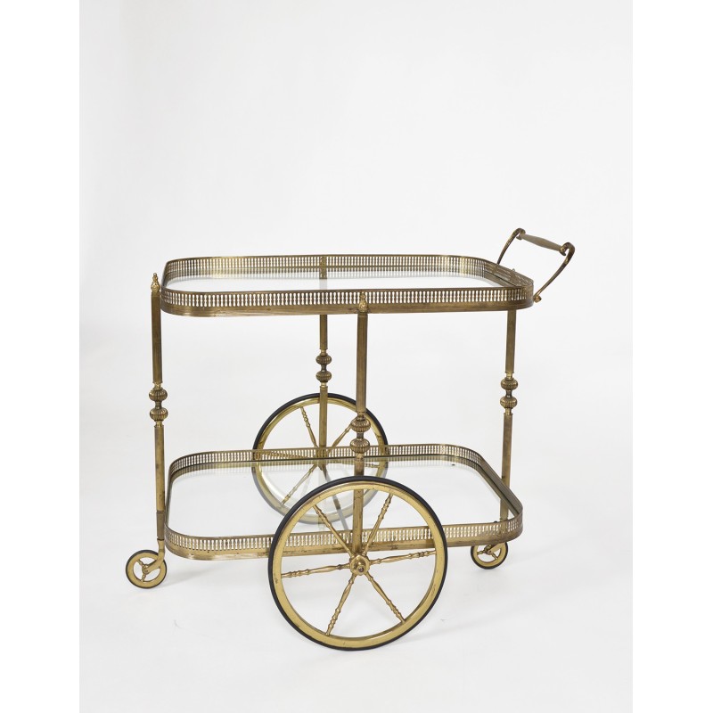 Carrello da bar francese d'epoca in ottone neoclassico, anni '40