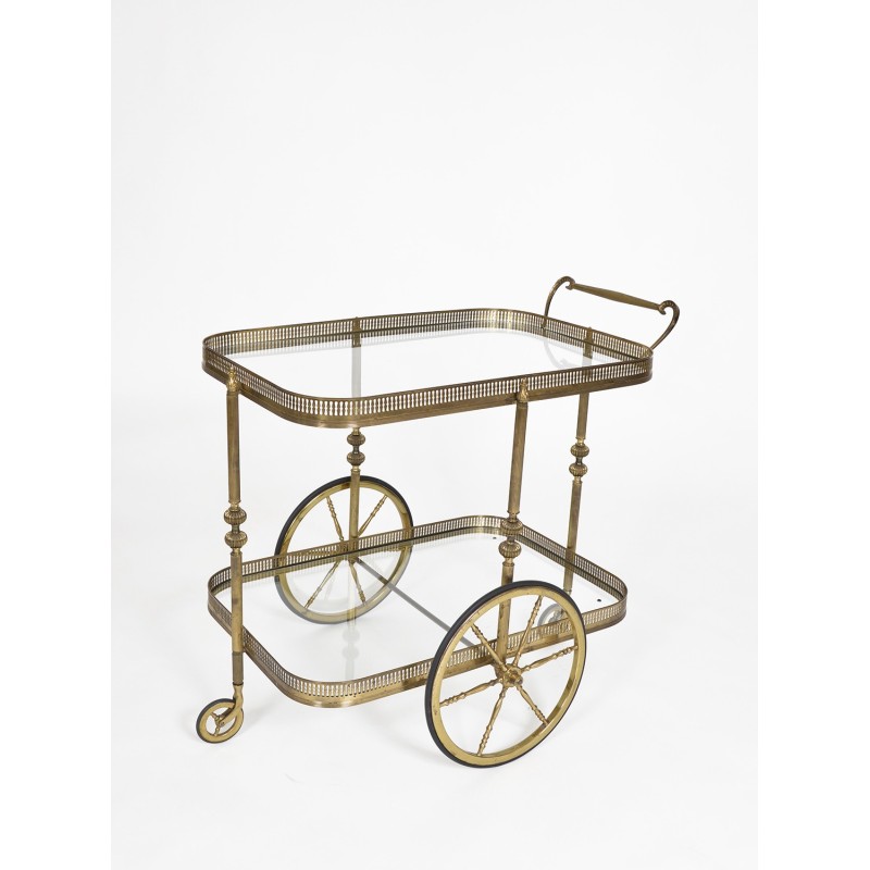 Carrello da bar francese d'epoca in ottone neoclassico, anni '40